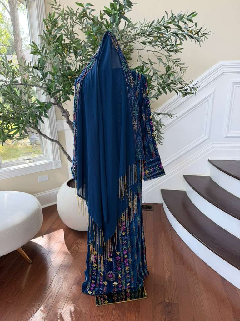 Blue Beaded Stone Khirka Shal Mandil