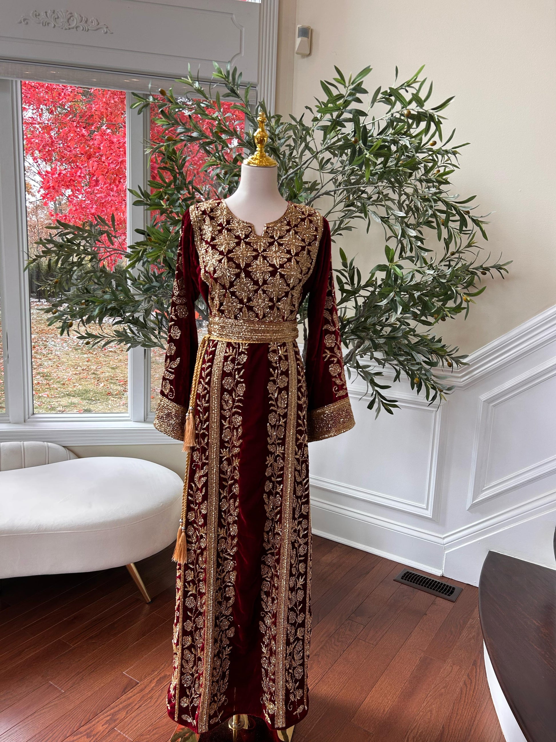 Golden Red Beaded Stone Thobe