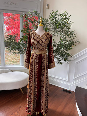 Golden Red Beaded Stone Thobe