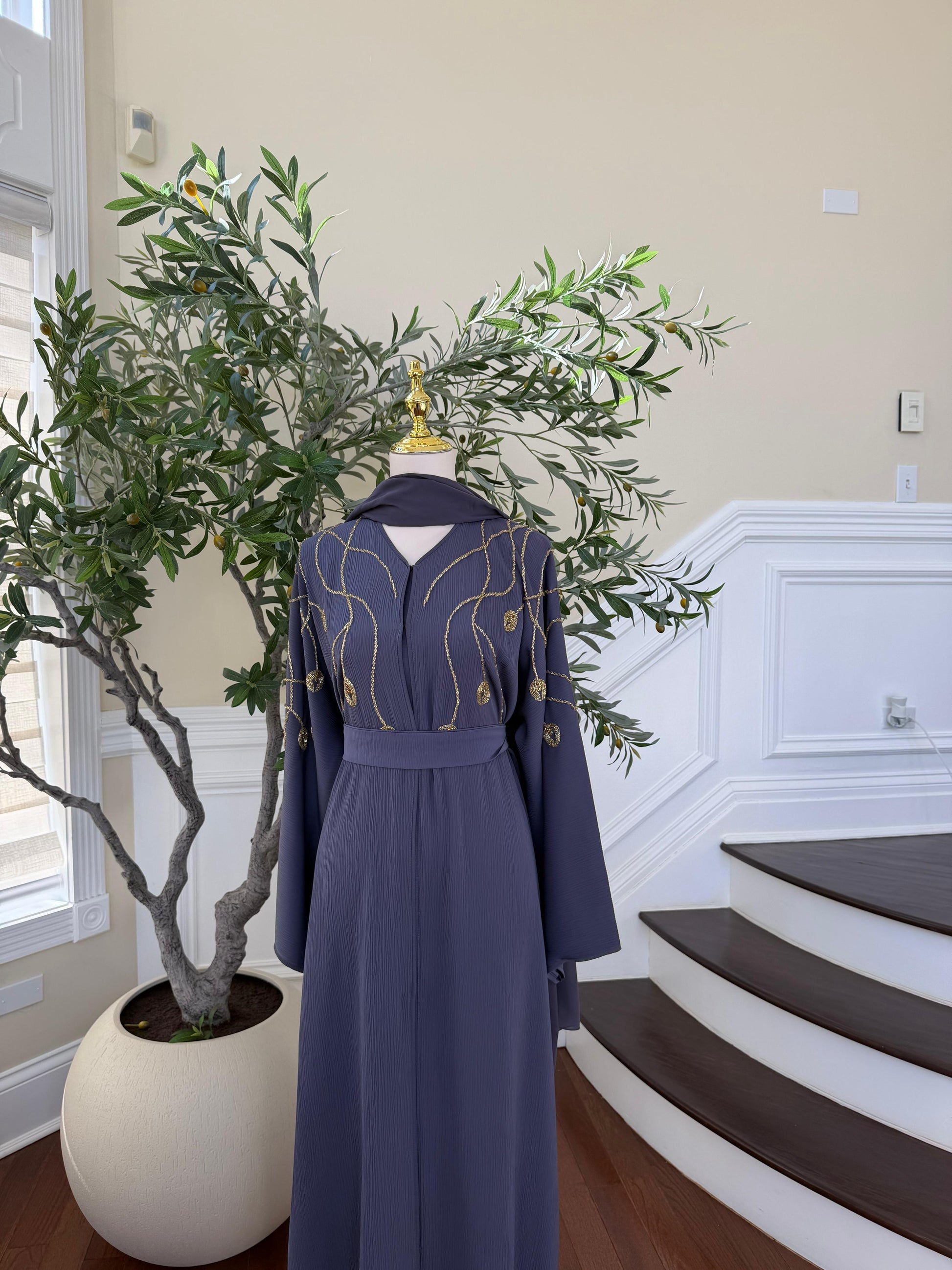 Moonlight Gray Golden Charm Abaya