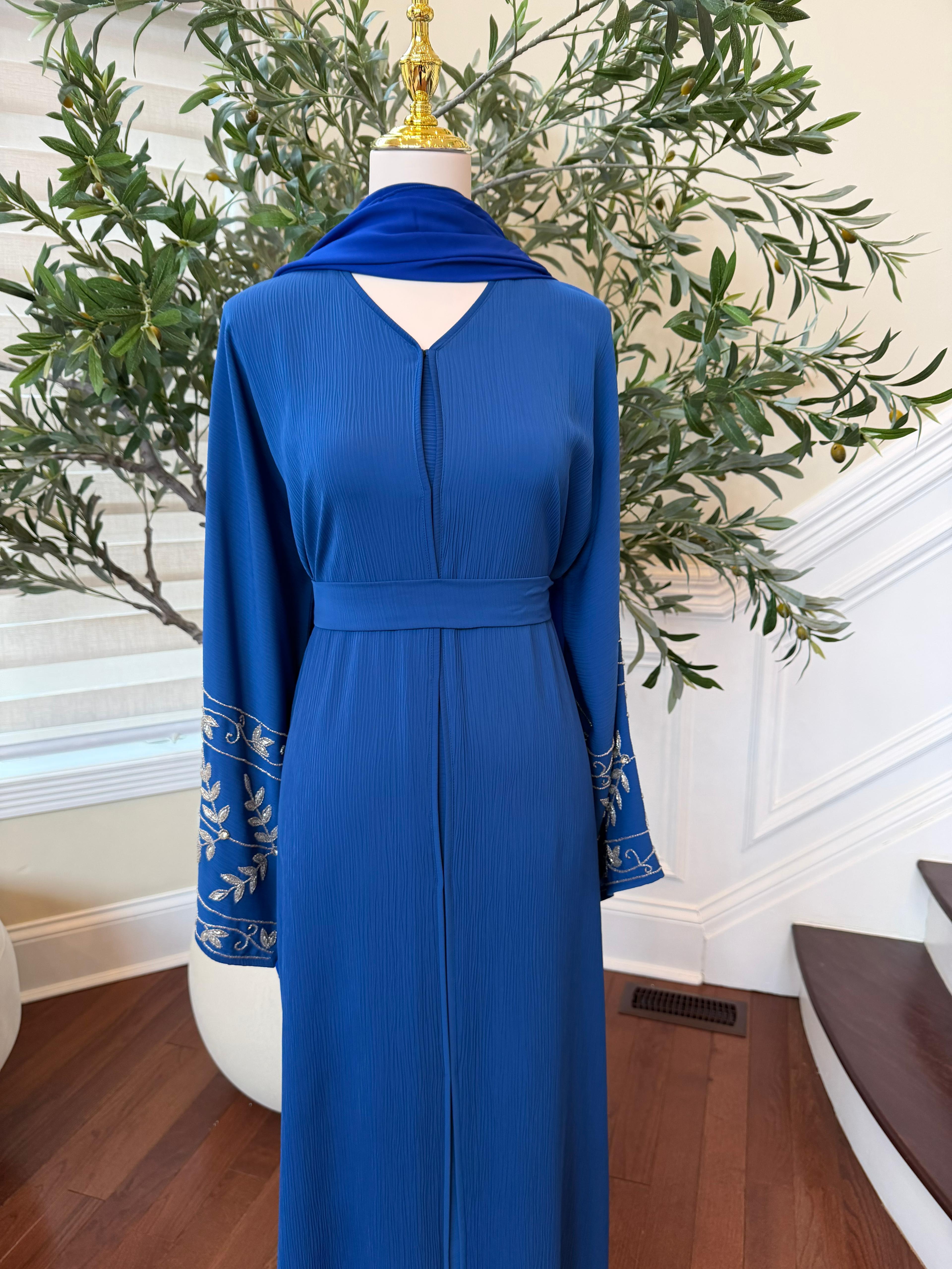 Blue Rose Beaded Abaya