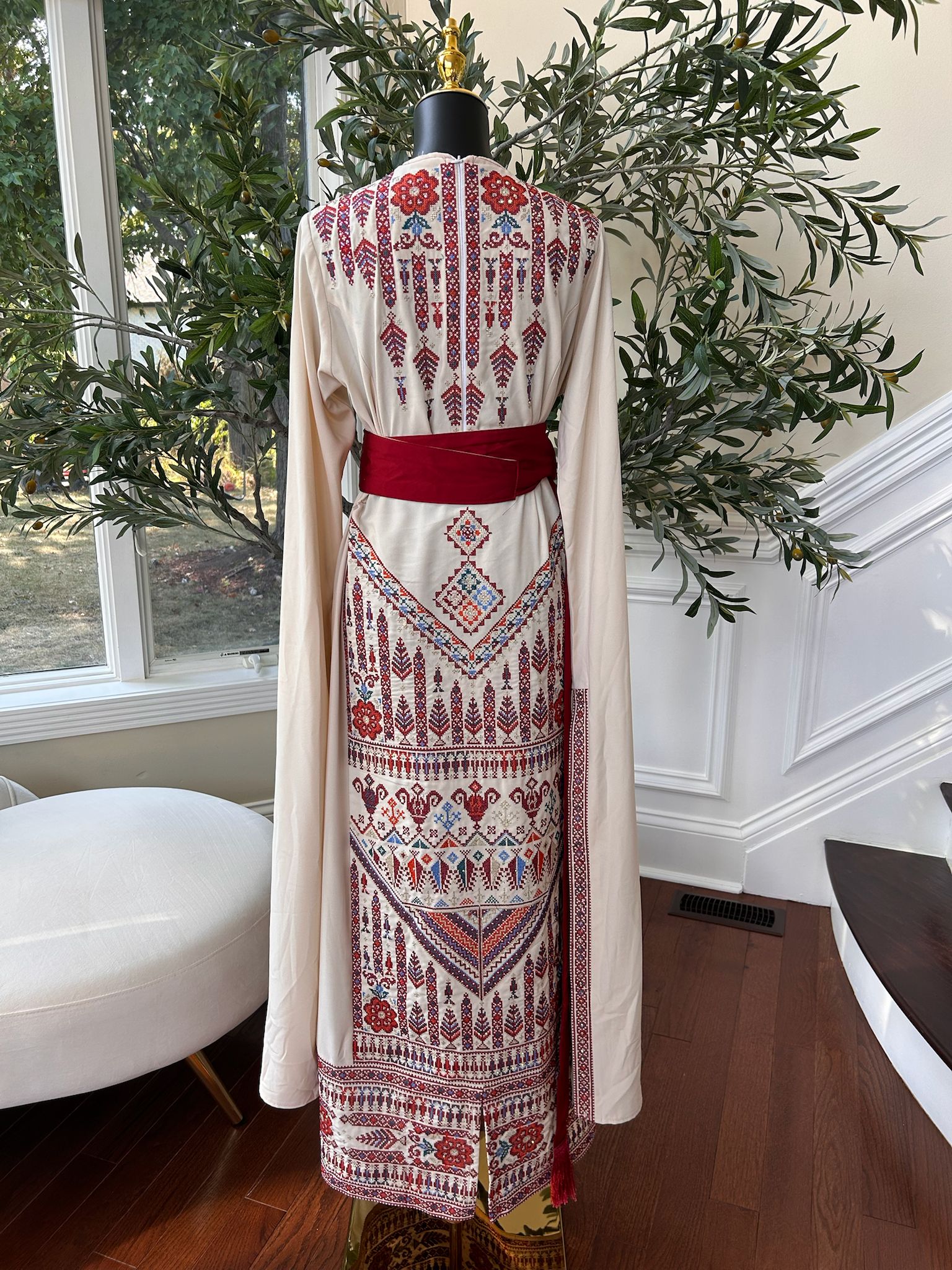 Cream Embroidery Tatreez Thobe Dress