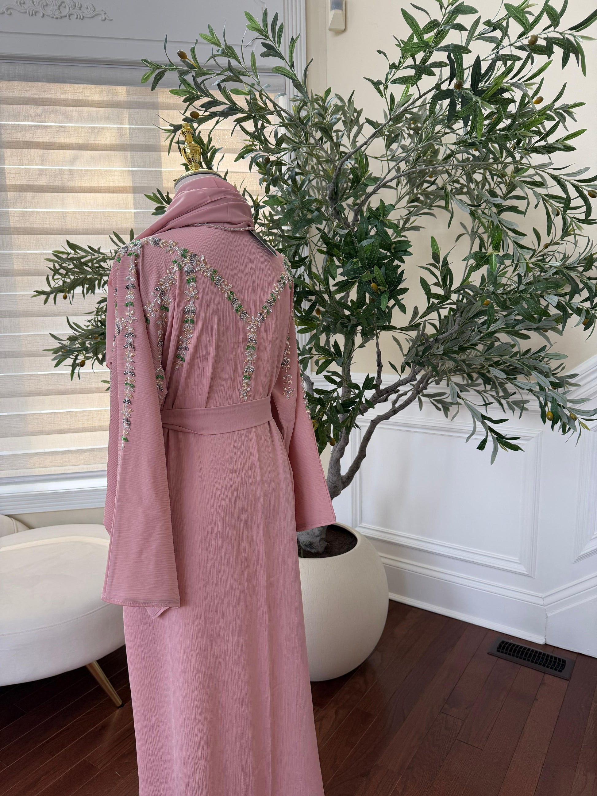 Pink Floral Sleeve Abaya