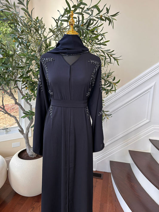 Navy Blue Rose Floral Abaya