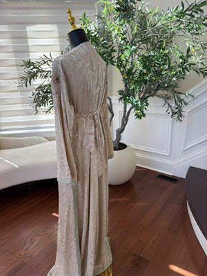 Elegant Champagne Beige Embroidered Moroccan Kaftan