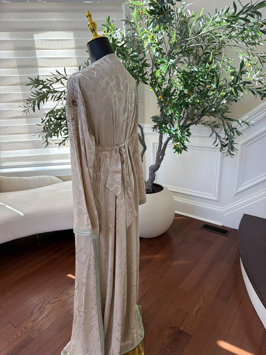 Elegant Champagne Beige Embroidered Moroccan Kaftan