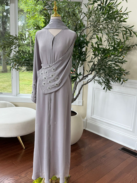 Floral Sleeve Crystal Abaya