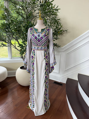 Velvet White Stone Purple Embroidery Thobe