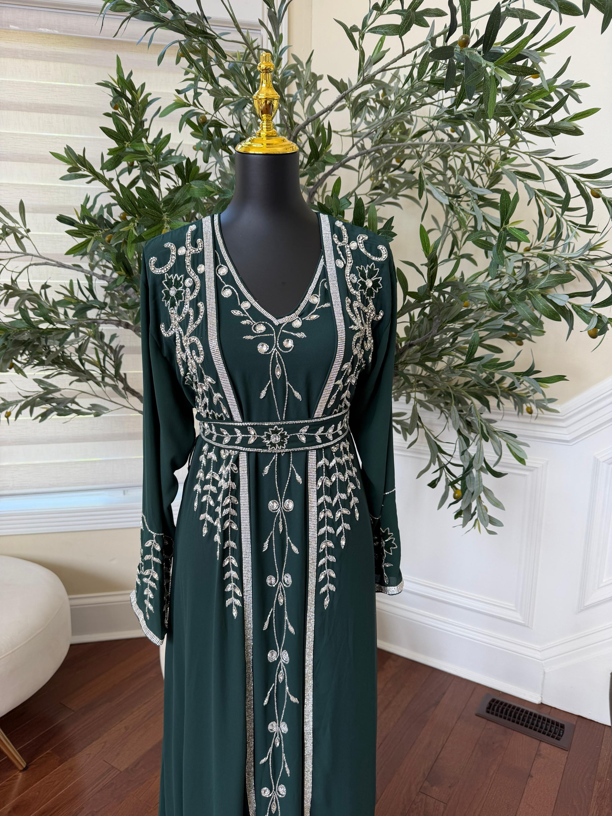 Emerald Green Beaded Rose Kuftan