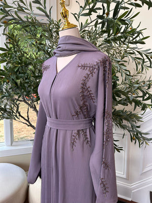 Lavender Floral Charm Elegance Abaya