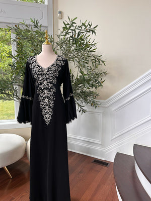 Black Charm Sleeve Detail Beaded Abaya