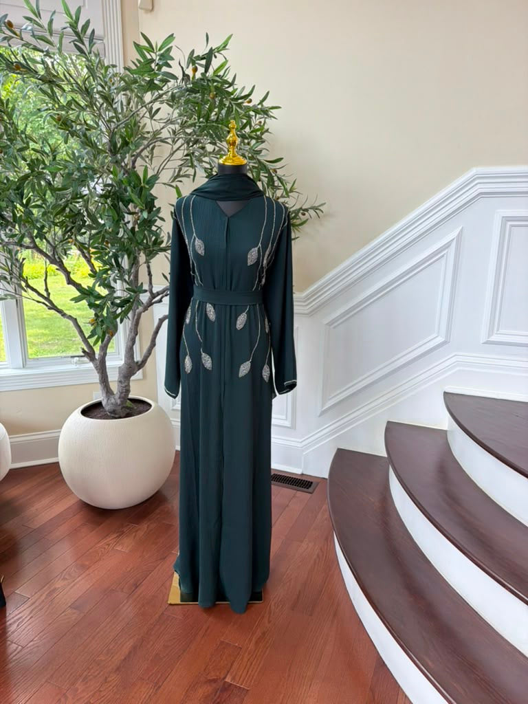 Emerald Green Beaded Charm Abaya