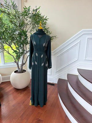 Emerald Green Beaded Charm Abaya
