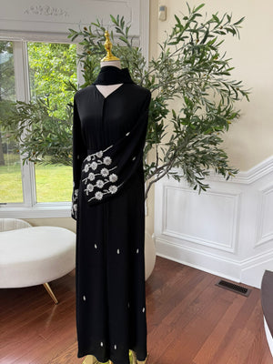 Black Sleeve Silver Charm Abaya