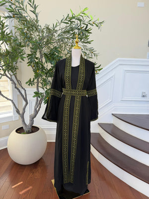 Black Embroidery Green Tatreez Two Piece Thobe