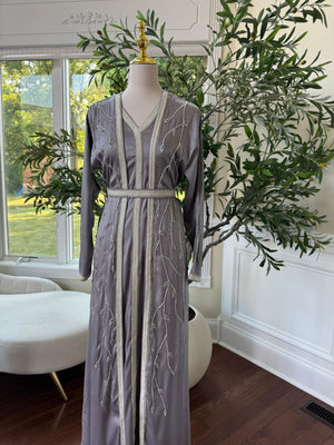 Grey Floral Two Piece Kuftan
