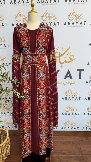 Red Two Piece Tatreez Abaya