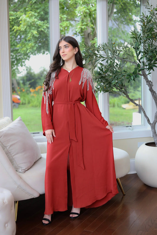 Dark Orange Stone Abaya