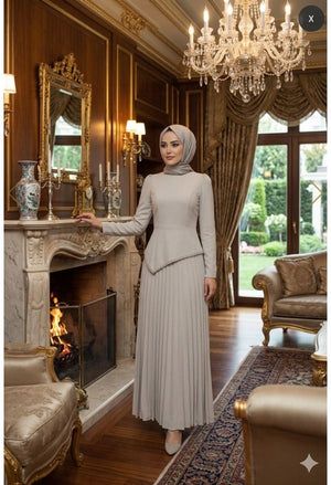 Beige Modest Detail Maxi Dress