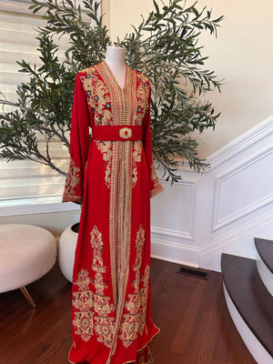 Red Detailed Golden Charm Kuftan