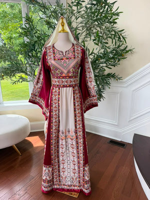 White Embroidery Tatreez Red Thobe
