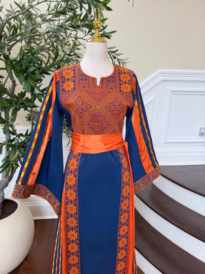 Navy Blue Embroidery Tatreez Orange Thobe