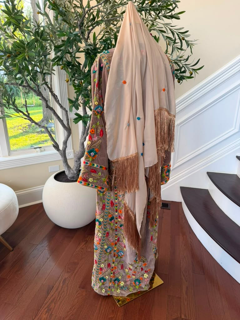 Tan Embroidery Beaded Stone Thobe