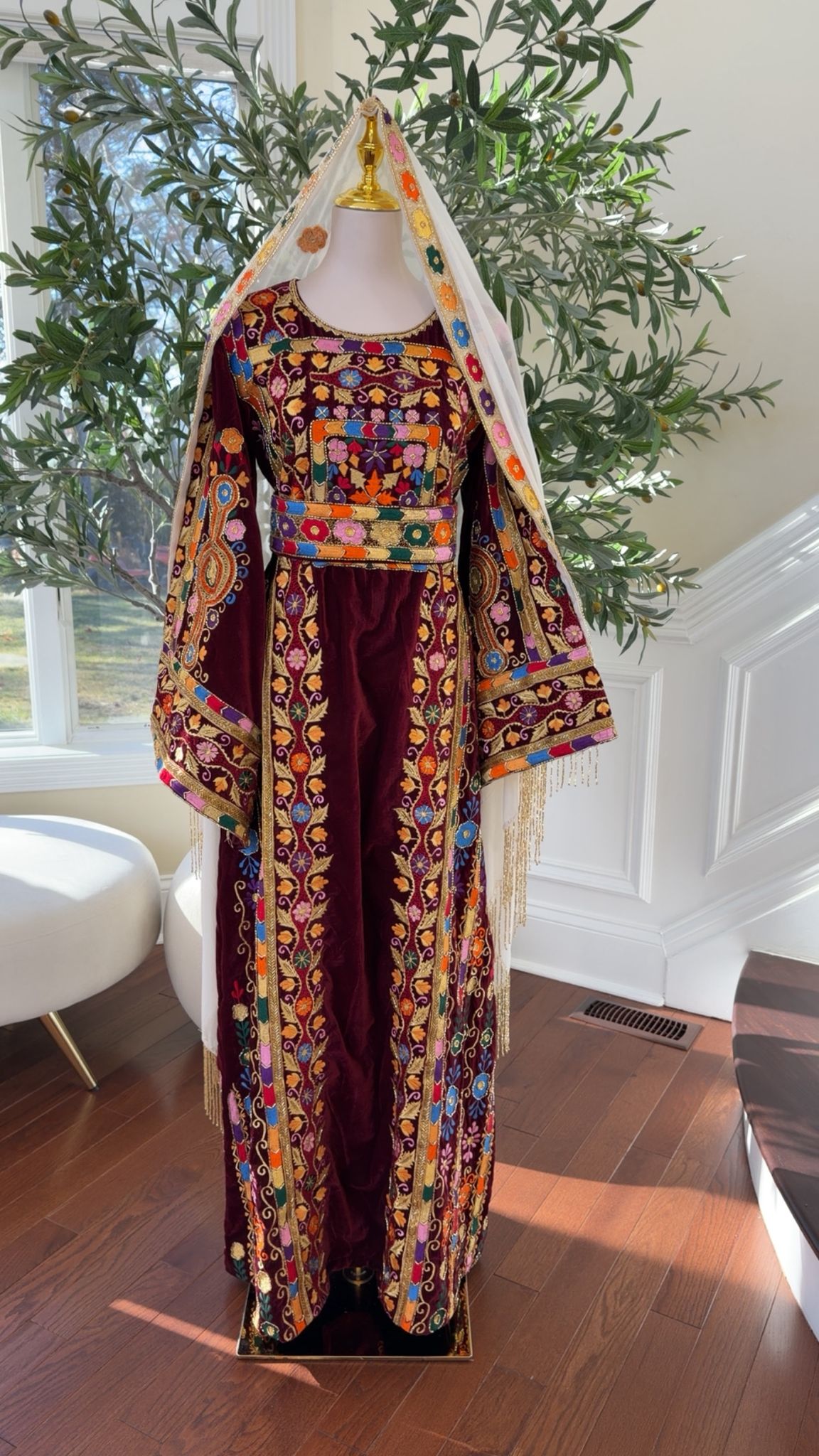 Red Velvet Handmade Embellished Beaded Thobe