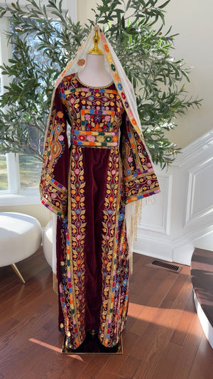 Red Velvet Handmade Embellished Beaded Thobe