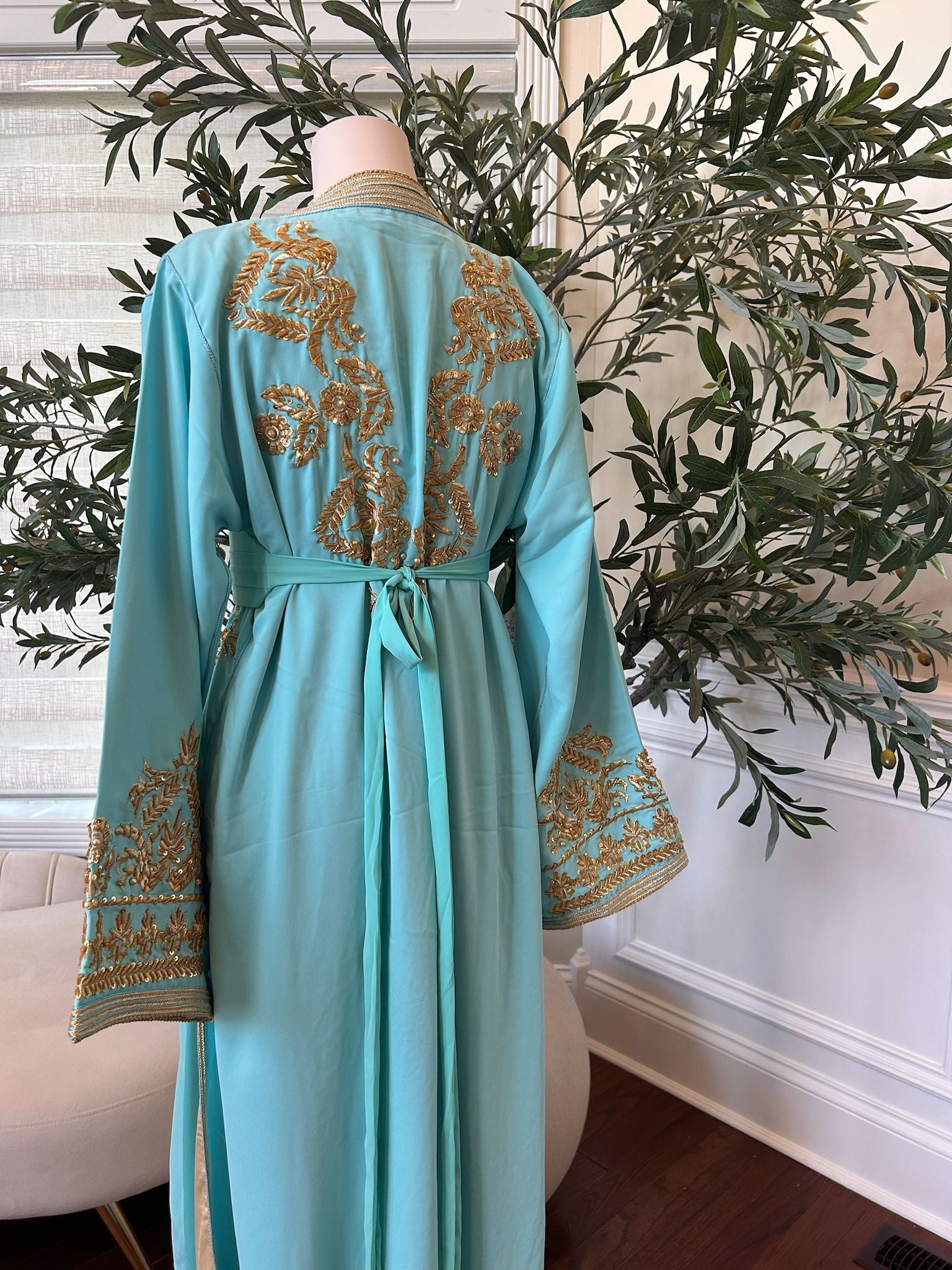 Mint Blue Golden Detail Kuftan