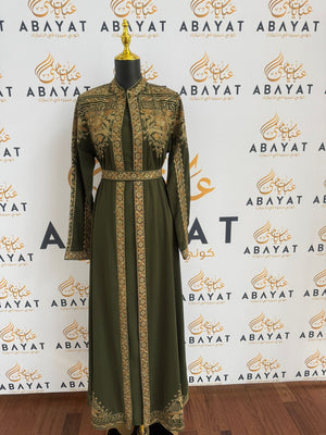 Elegant Tatreez Golden Green Dress