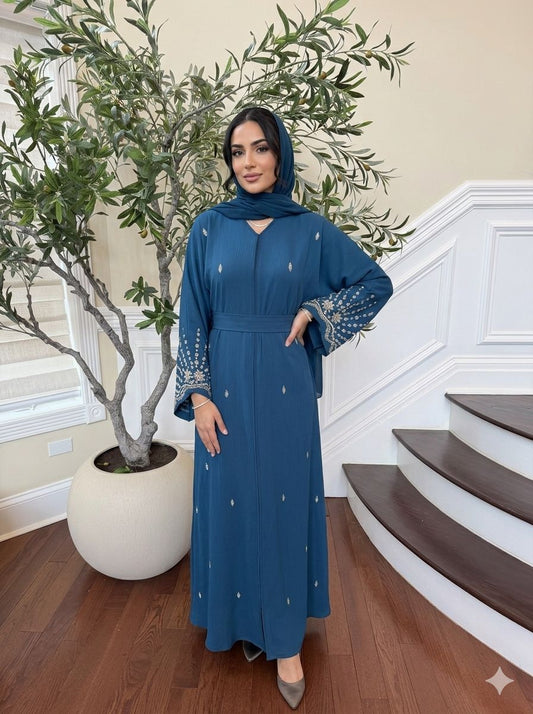 Turquoise Sleeve Crystal Abaya