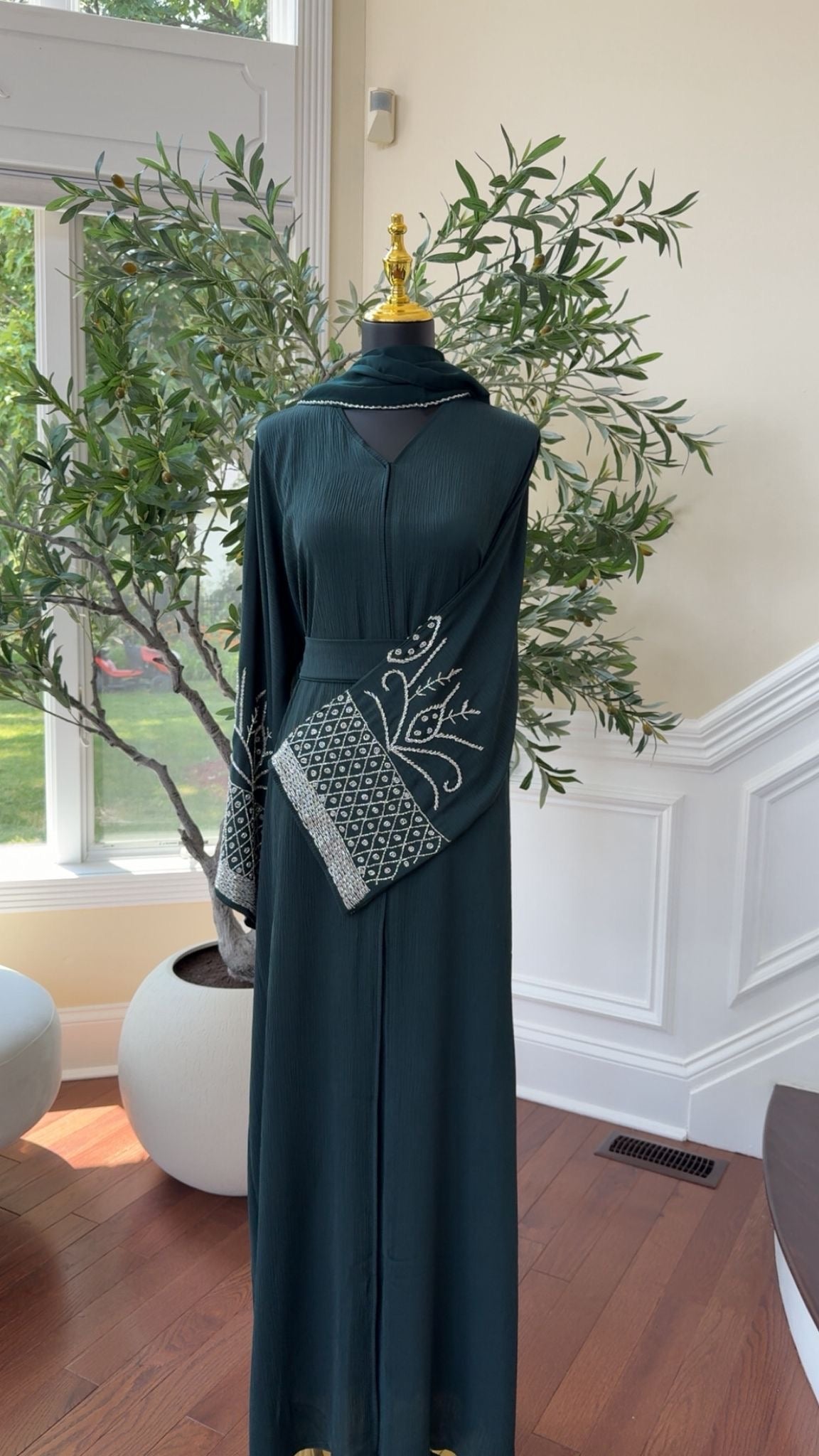 Emerald Green Sleeve Charm Abaya