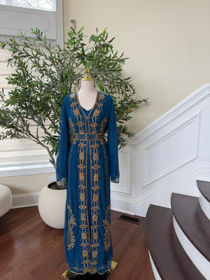 Golden Turquoise Detail Stone Cardigan Abaya