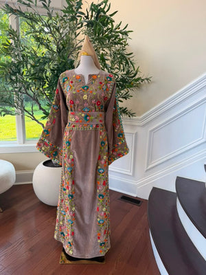 Tan Embroidery Beaded Stone Thobe
