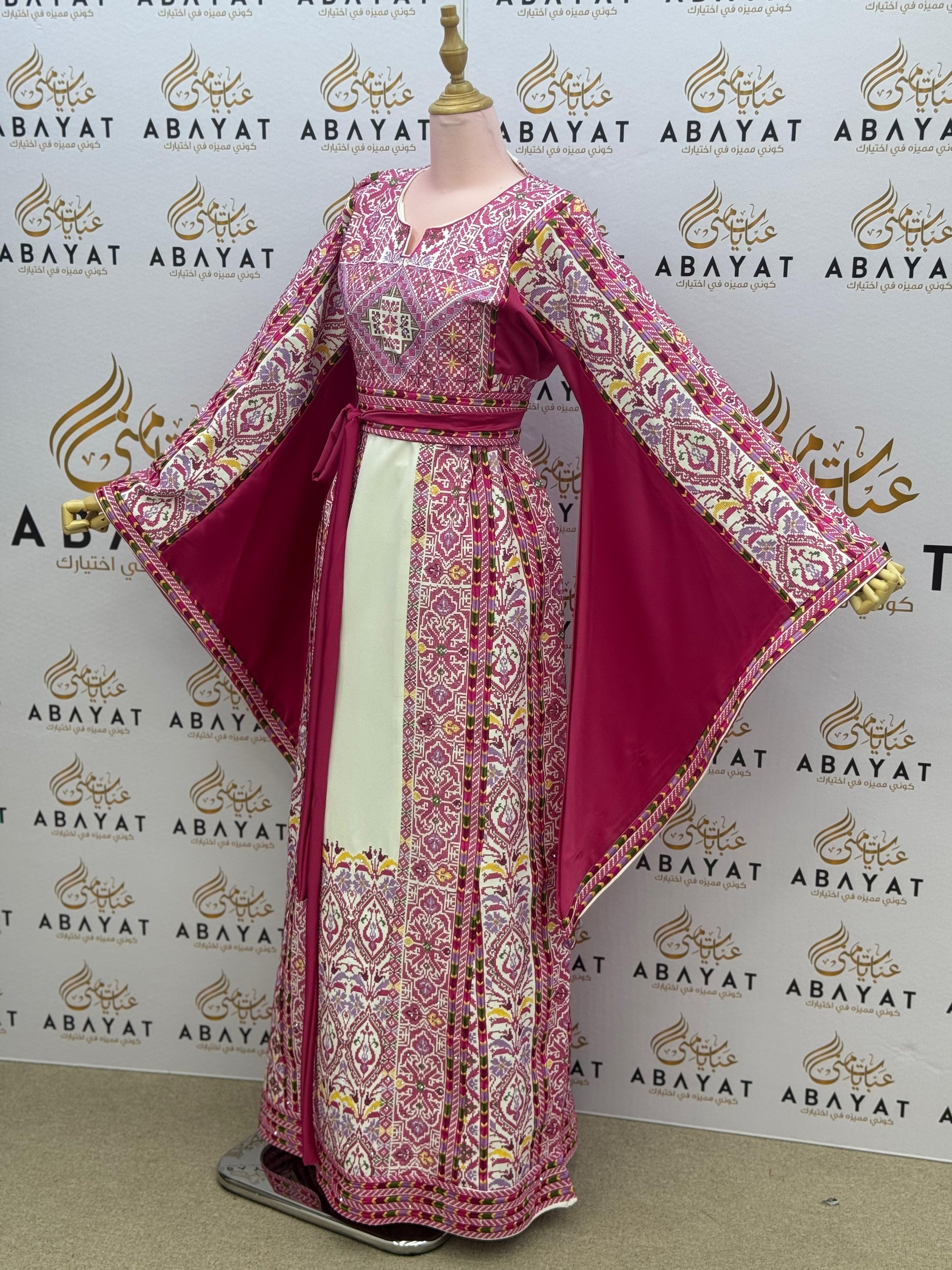 White Traditional Heritage Pink Pearl Tatreez Thobe