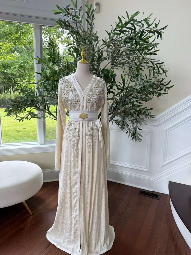 White Beaded Embroidery Kuftan