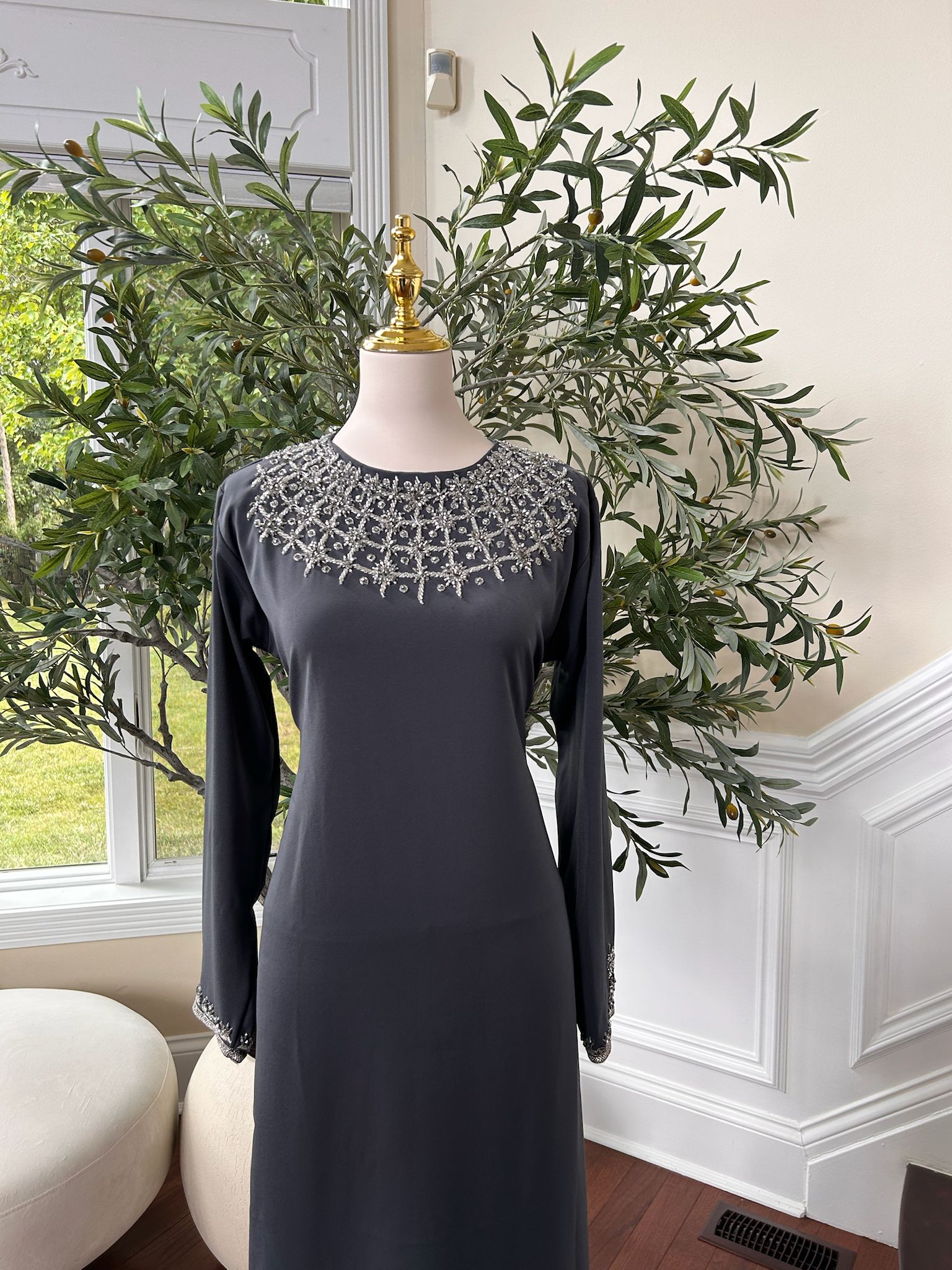 Grey Beaded Occasion Wear Dress