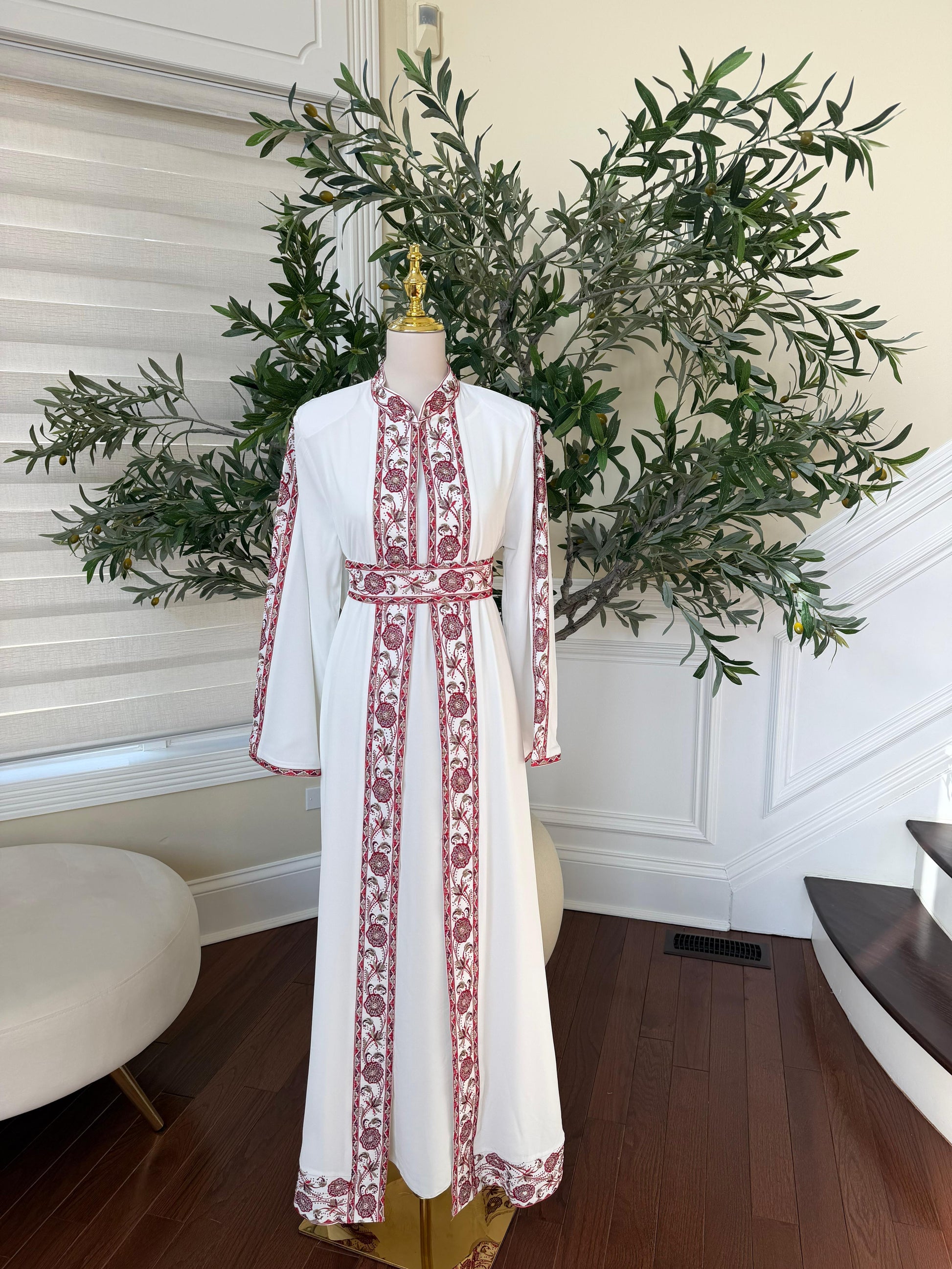 White Royale Red Tatreez Heritage Thobe