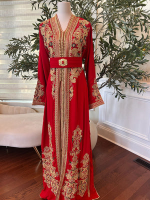 Red Detailed Golden Charm Kuftan