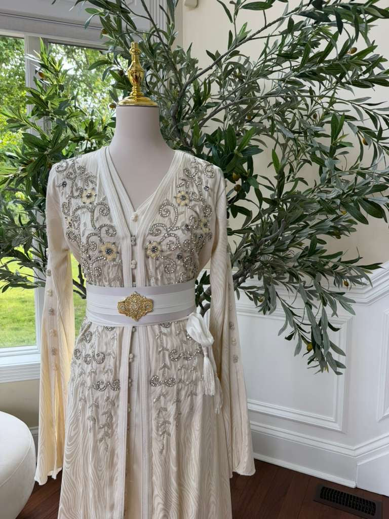 White Beaded Embroidery Kuftan