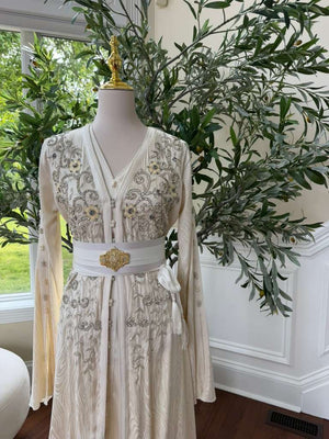 White Beaded Embroidery Kuftan