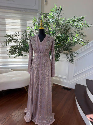 Elegant Dusty Rose Embroidered Moroccan Kaftan
