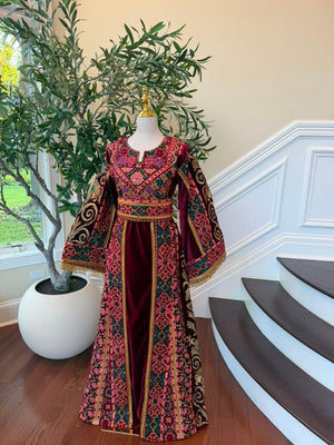 Burgundy Embroidery Tatreez Elegance Thobe