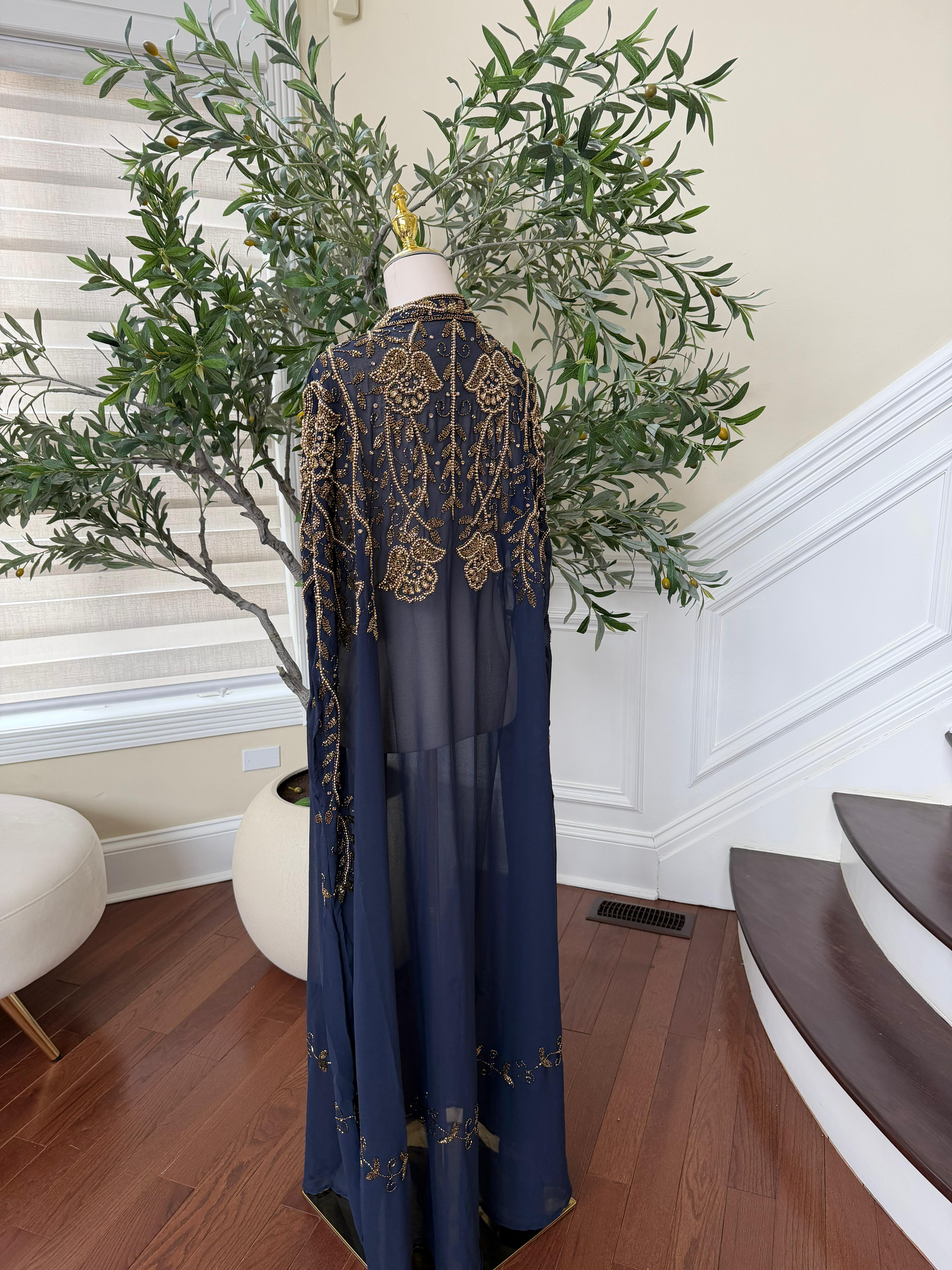 Blue Golden Stone Cardigan Abaya