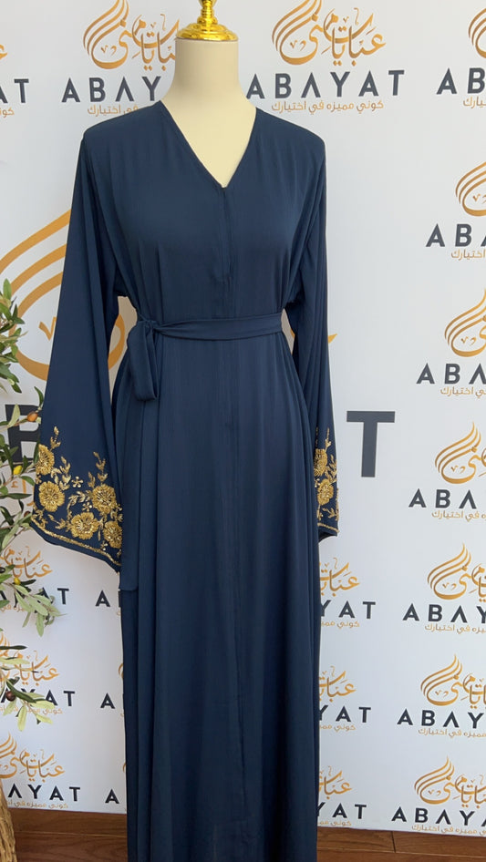 Elegant Navy Blue Abaya with Gold Beads