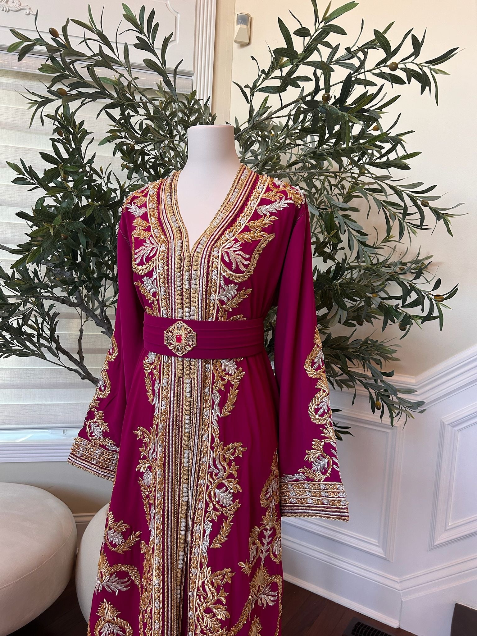 Hot Pink Golden Detail Kuftan