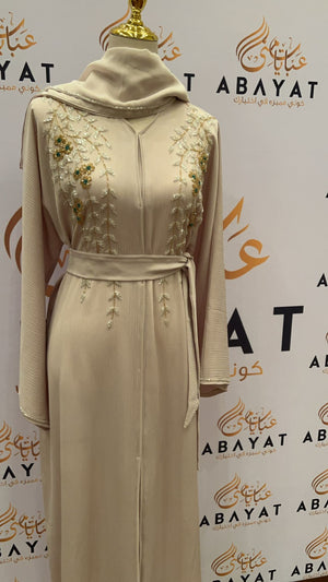 Light Cream Floral Abaya