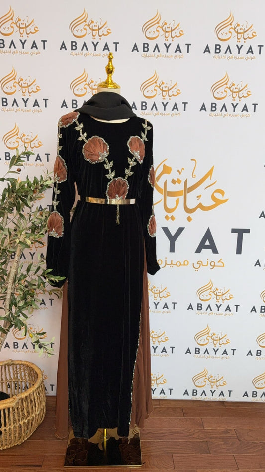 Brown Rose Velvet Abaya