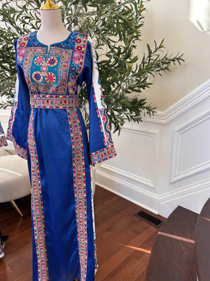 Blue Satin Embroidery Tatreez Thobe